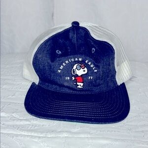 NWT AMERICAN EAGLE Snoopy blue and white baseball cap. One Size Fits All.